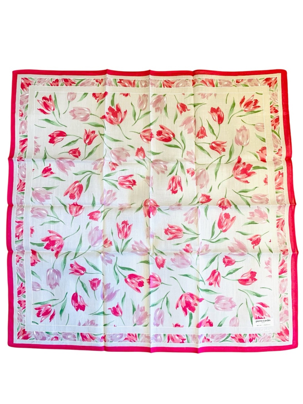 Pierre Cardin Paris Tulip Floral Handkerchief Scarf NWT 18” Pink Cotton Japan